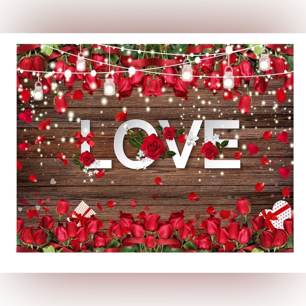 Love Valentine's Day Backdrop, 8 x 6,Red Rose Wood Wall Background Love Wedding